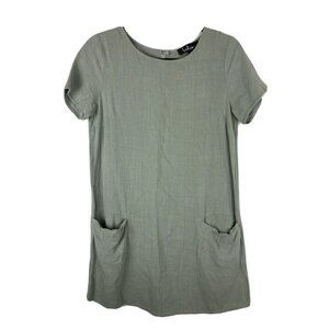 Lulus Rayon Linen Blend Sage Green Dress XS Shift Style Pockets Short Sleeve